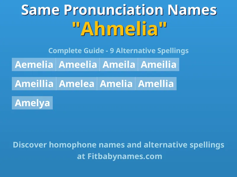 Infographic: Ahmelia same pronunciation names, similar names, and homophone names