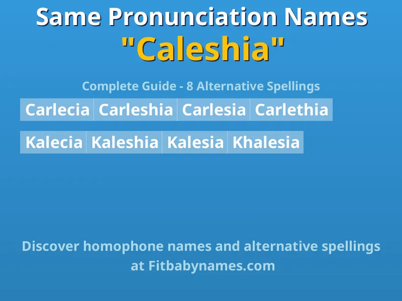 Infographic: Caleshia same pronunciation names, similar names, and homophone names