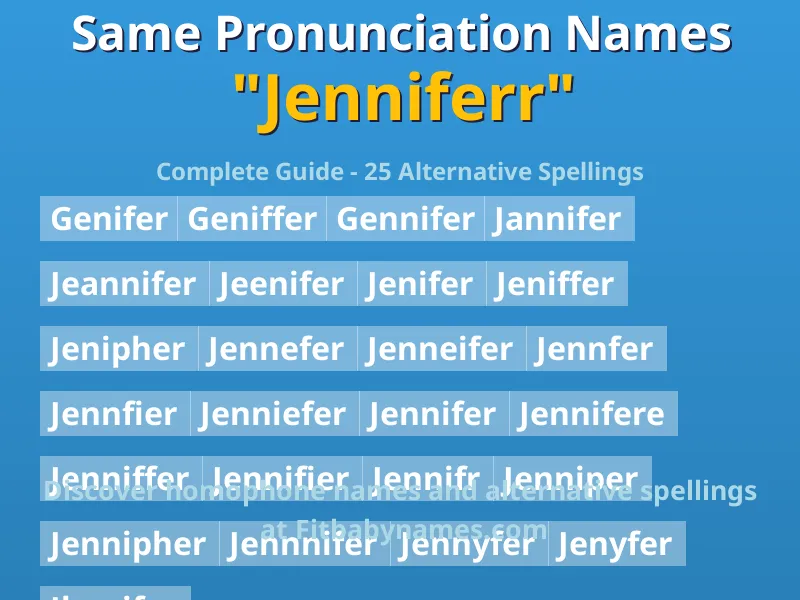 Infographic: Jenniferr same pronunciation names, similar names, and homophone names