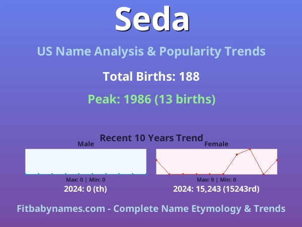 Infographic: Seda name meaning, origin, and popularity trends in the United States (US baby name analysis chart)