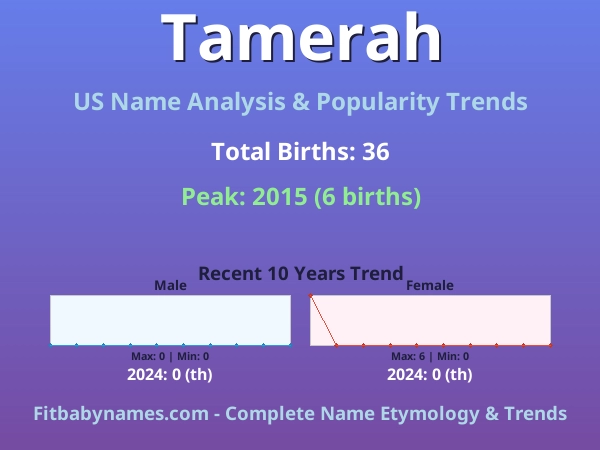 Infographic: Tamerah name meaning, origin, and popularity trends in the United States (US baby name analysis chart)