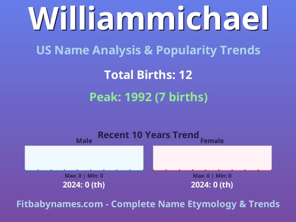 Infographic: Williammichael name meaning, origin, and popularity trends in the United States (US baby name analysis chart)