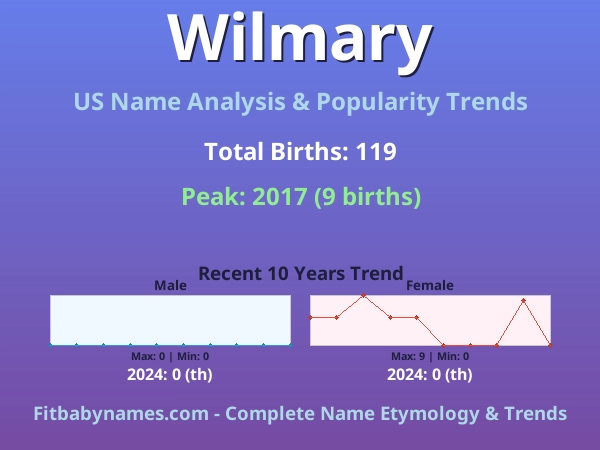 Infographic: Wilmary name meaning, origin, and popularity trends in the United States (US baby name analysis chart)