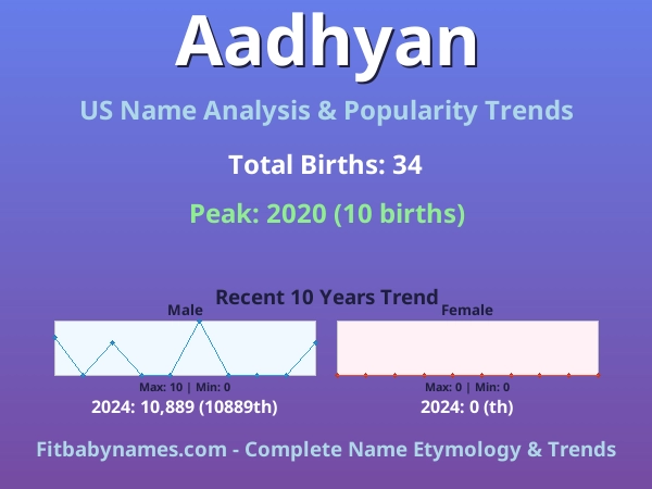 Infographic: Aadhyan name meaning, origin, and popularity trends in the United States (US baby name analysis chart)