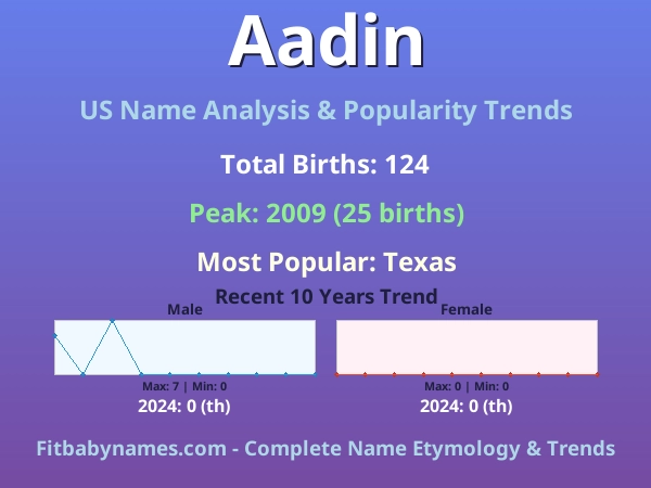 Infographic: Aadin name meaning, origin, and popularity trends in the United States (US baby name analysis chart)