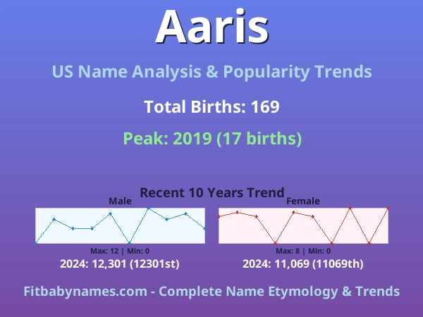 Infographic: Aaris name meaning, origin, and popularity trends in the United States (US baby name analysis chart)