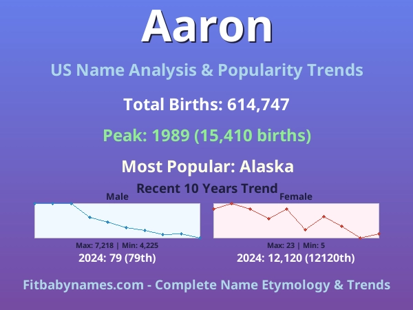 Infographic: Aaron name meaning, origin, and popularity trends in the United States (US baby name analysis chart)