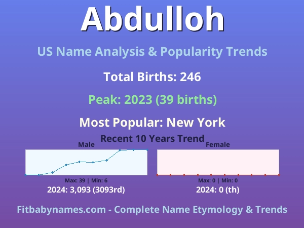 Infographic: Abdulloh name meaning, origin, and popularity trends in the United States (US baby name analysis chart)