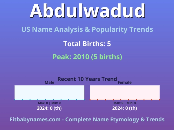 Infographic: Abdulwadud name meaning, origin, and popularity trends in the United States (US baby name analysis chart)
