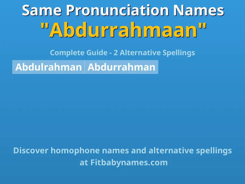 Infographic: Abdurrahmaan same pronunciation names, similar names, and homophone names