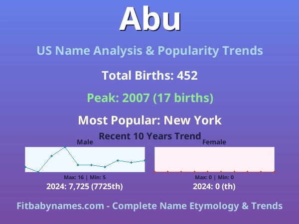 Infographic: Abu name meaning, origin, and popularity trends in the United States (US baby name analysis chart)