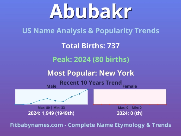 Infographic: Abubakr name meaning, origin, and popularity trends in the United States (US baby name analysis chart)