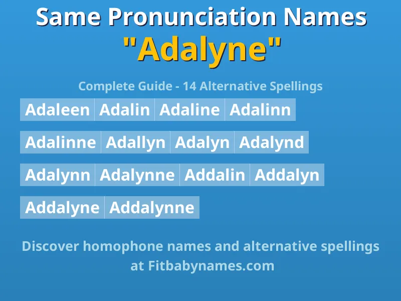 Infographic: Adalyne same pronunciation names, similar names, and homophone names