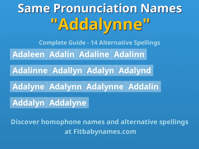 Infographic: Addalynne same pronunciation names, similar names, and homophone names
