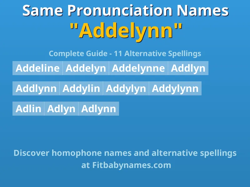 Infographic: Addelynn same pronunciation names, similar names, and homophone names