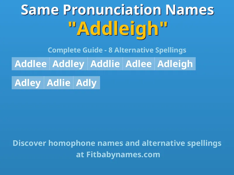 Infographic: Addleigh same pronunciation names, similar names, and homophone names