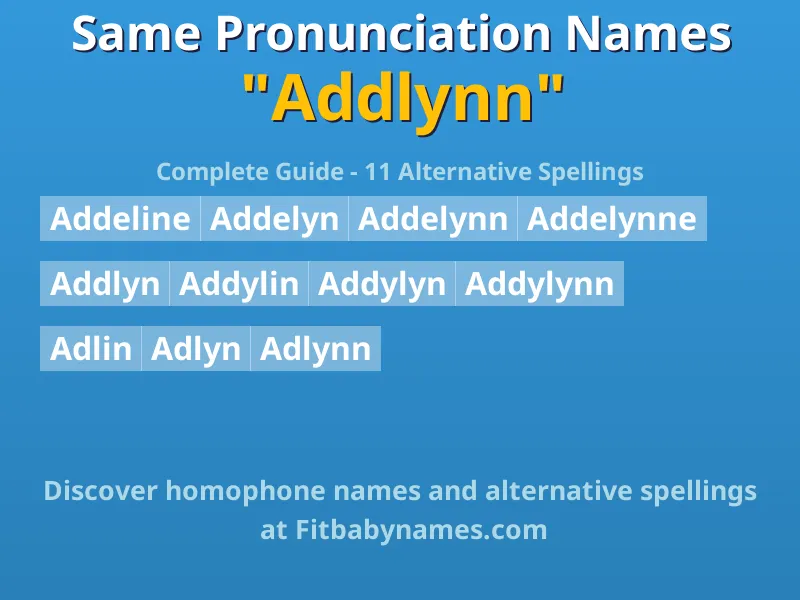 Infographic: Addlynn same pronunciation names, similar names, and homophone names