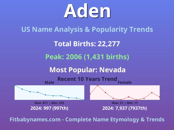 Infographic: Aden name meaning, origin, and popularity trends in the United States (US baby name analysis chart)