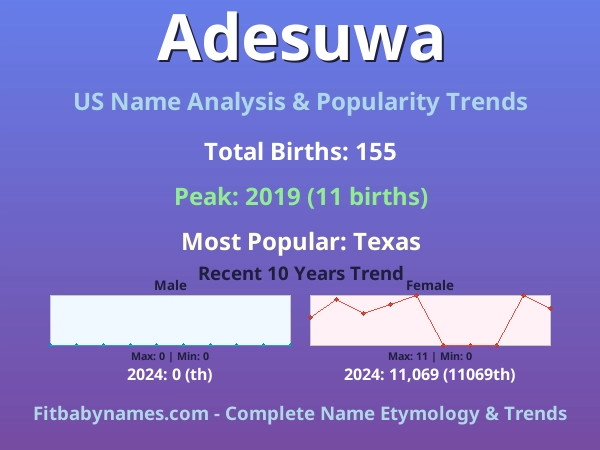 Infographic: Adesuwa name meaning, origin, and popularity trends in the United States (US baby name analysis chart)
