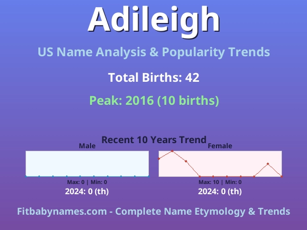 Infographic: Adileigh name meaning, origin, and popularity trends in the United States (US baby name analysis chart)