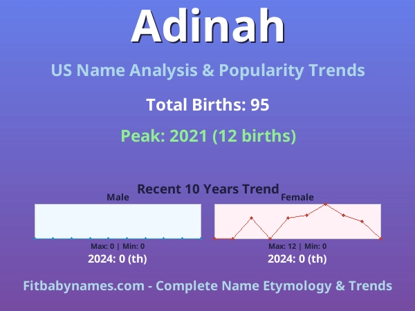 Infographic: Adinah name meaning, origin, and popularity trends in the United States (US baby name analysis chart)
