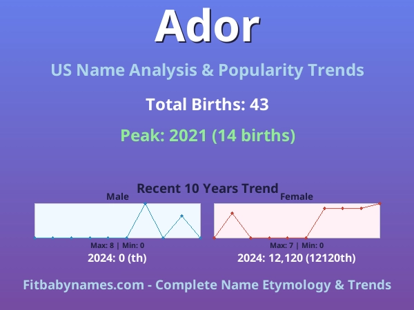 Infographic: Ador name meaning, origin, and popularity trends in the United States (US baby name analysis chart)