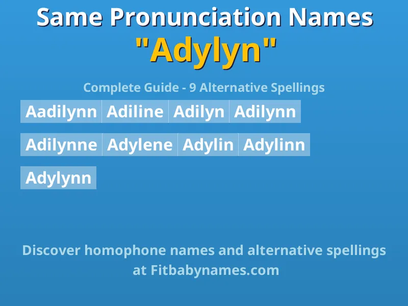 Infographic: Adylyn same pronunciation names, similar names, and homophone names