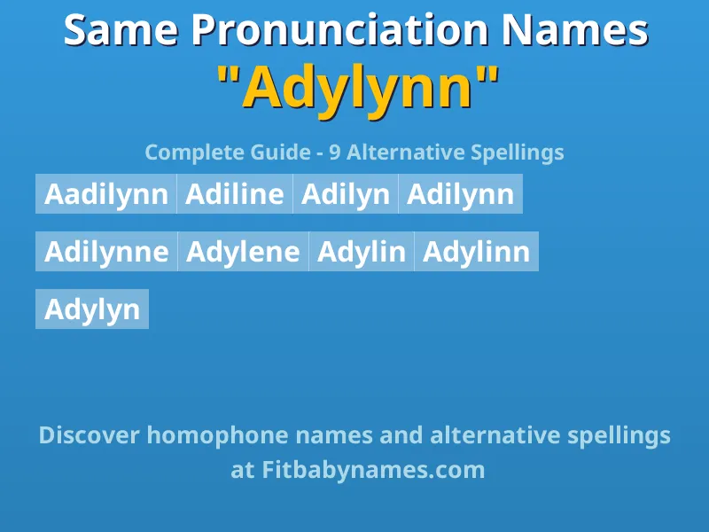 Infographic: Adylynn same pronunciation names, similar names, and homophone names