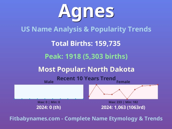 Infographic: Agnes name meaning, origin, and popularity trends in the United States (US baby name analysis chart)