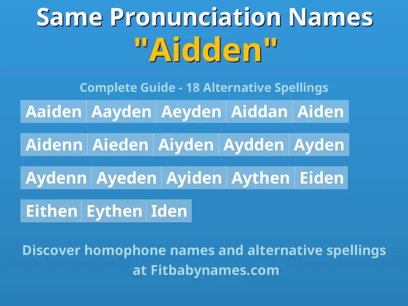 Infographic: Aidden same pronunciation names, similar names, and homophone names