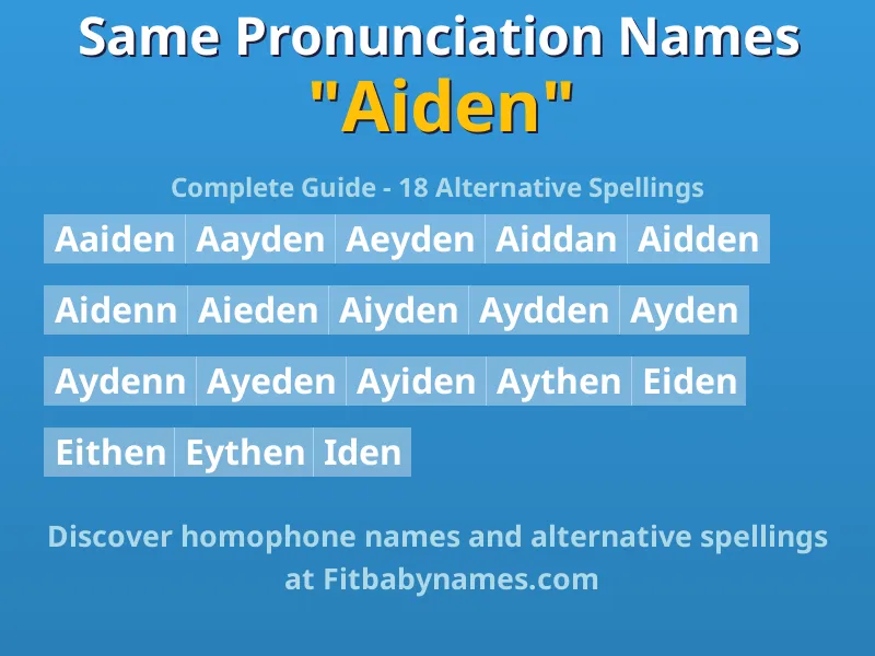 Infographic: Aiden same pronunciation names, similar names, and homophone names