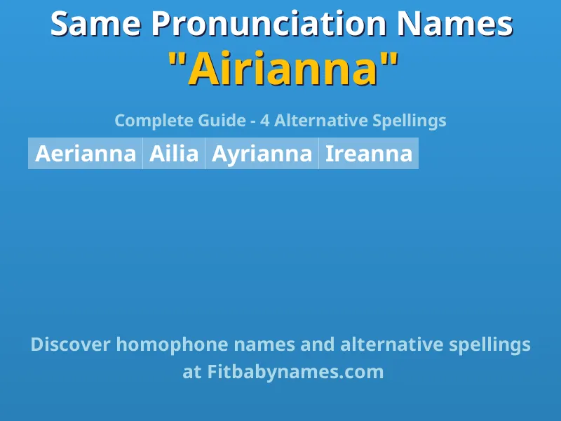 Infographic: Airianna same pronunciation names, similar names, and homophone names