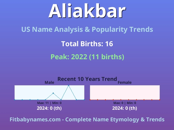 Infographic: Aliakbar name meaning, origin, and popularity trends in the United States (US baby name analysis chart)