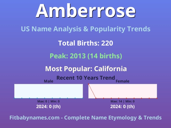 Infographic: Amberrose name meaning, origin, and popularity trends in the United States (US baby name analysis chart)