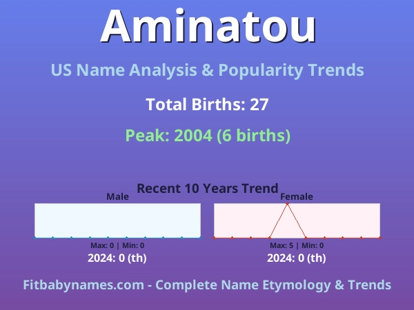 Infographic: Aminatou name meaning, origin, and popularity trends in the United States (US baby name analysis chart)