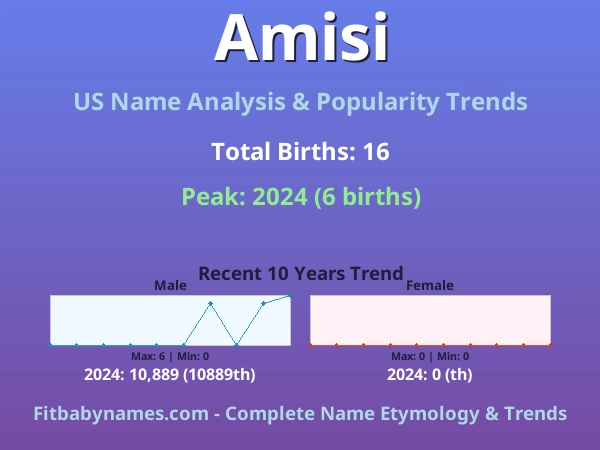 Infographic: Amisi name meaning, origin, and popularity trends in the United States (US baby name analysis chart)
