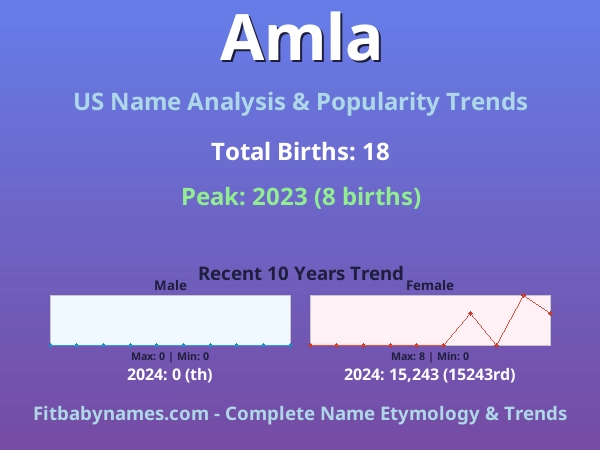 Infographic: Amla name meaning, origin, and popularity trends in the United States (US baby name analysis chart)