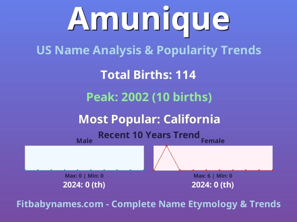 Infographic: Amunique name meaning, origin, and popularity trends in the United States (US baby name analysis chart)