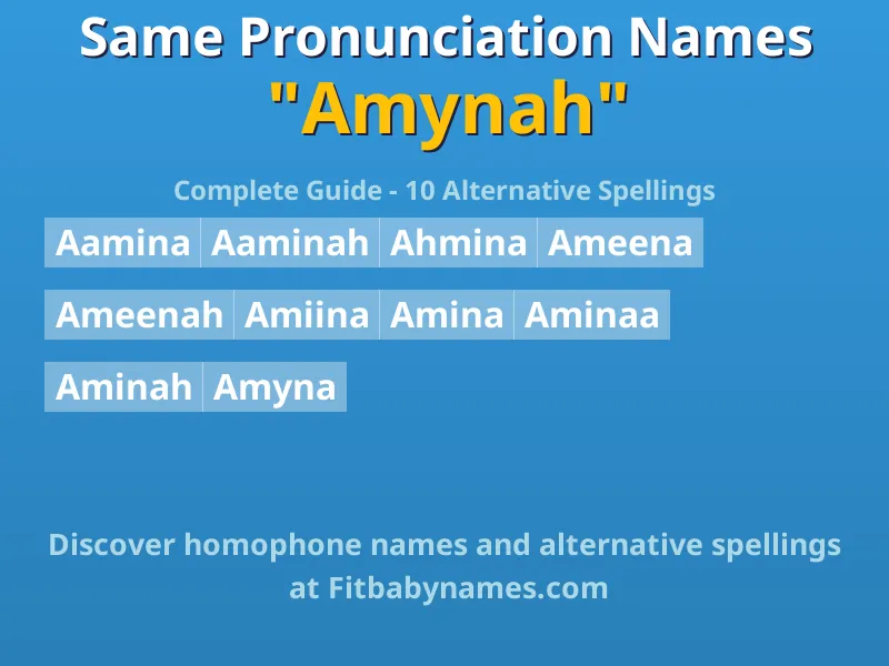 Infographic: Amynah same pronunciation names, similar names, and homophone names