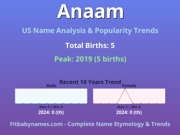 Infographic: Anaam name meaning, origin, and popularity trends in the United States (US baby name analysis chart)