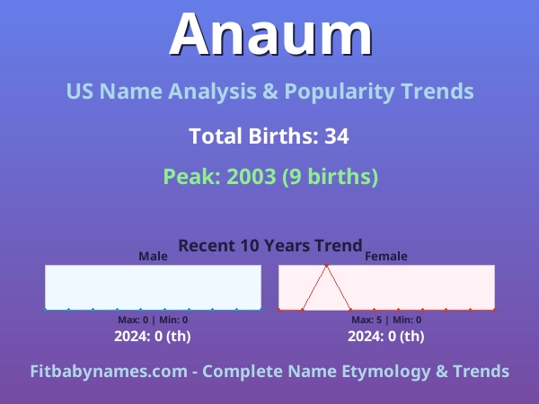 Infographic: Anaum name meaning, origin, and popularity trends in the United States (US baby name analysis chart)