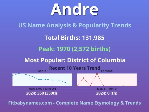Infographic: Andre name meaning, origin, and popularity trends in the United States (US baby name analysis chart)