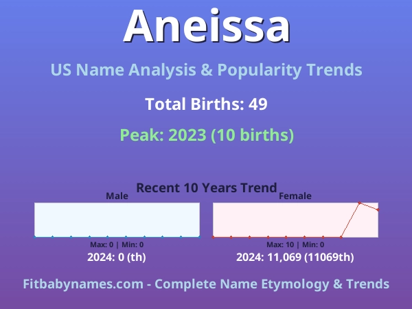 Infographic: Aneissa name meaning, origin, and popularity trends in the United States (US baby name analysis chart)