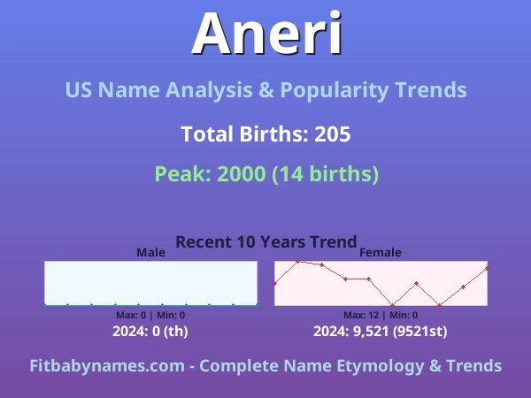 Infographic: Aneri name meaning, origin, and popularity trends in the United States (US baby name analysis chart)