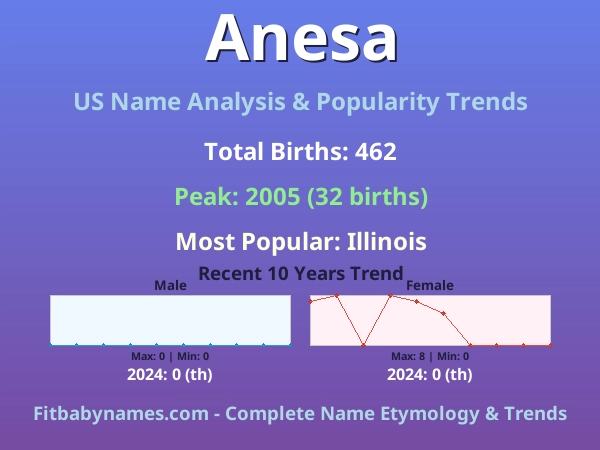 Infographic: Anesa name meaning, origin, and popularity trends in the United States (US baby name analysis chart)