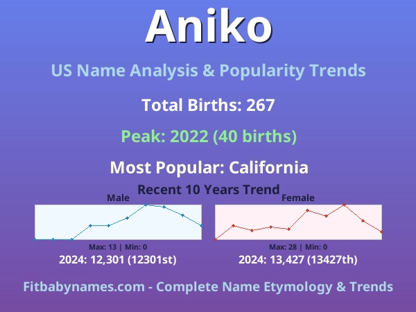 Infographic: Aniko name meaning, origin, and popularity trends in the United States (US baby name analysis chart)