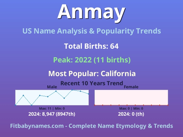 Infographic: Anmay name meaning, origin, and popularity trends in the United States (US baby name analysis chart)
