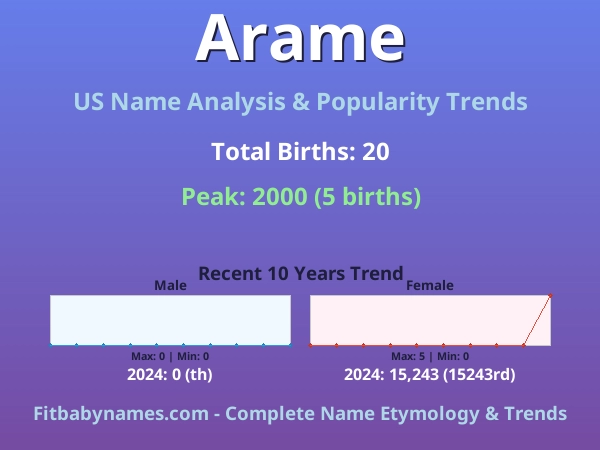 Infographic: Arame name meaning, origin, and popularity trends in the United States (US baby name analysis chart)
