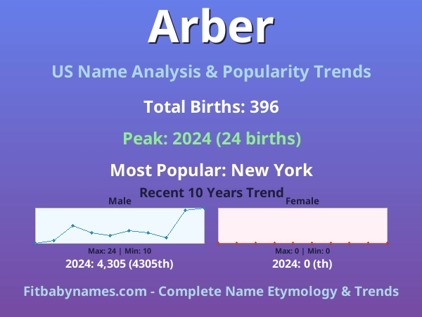 Infographic: Arber name meaning, origin, and popularity trends in the United States (US baby name analysis chart)