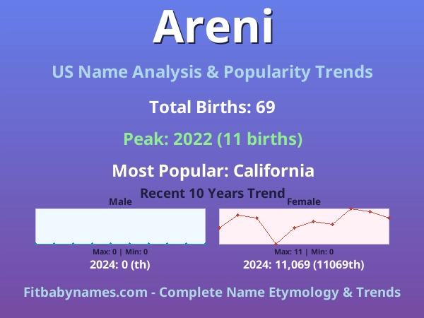 Infographic: Areni name meaning, origin, and popularity trends in the United States (US baby name analysis chart)